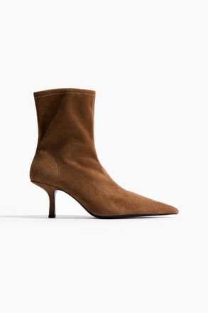 H&M Sock Boots aus Leder - Dunkelbeige