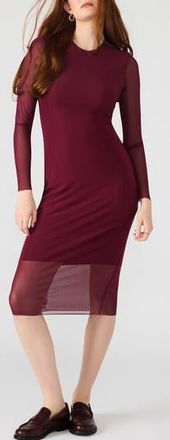 Steve Madden Hailee Long Sleeve Mesh Body-Con Dress in Wine at Nordstrom Rack, Size X-Small