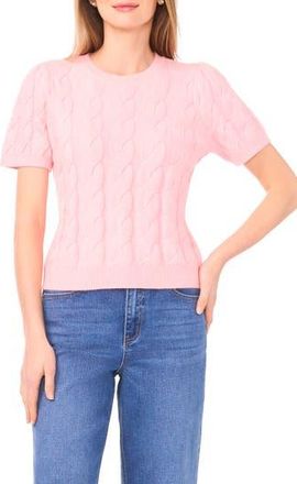 1.State Cable Knit Puff Sleeve Sweater in Prism Pink at Nordstrom Rack, Size X-Large