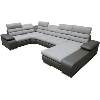 Vente-Unique Vente-unique - Divano letto angolare panoramico in tessuto e similpelle Bicolore grigio e bianco - Angolo a destra - boileau