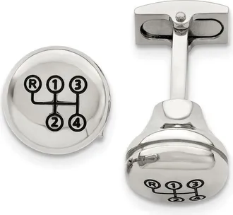Diamond2Deal Stainless Steel Polished Enameled Stick Shift Design Cufflinks
