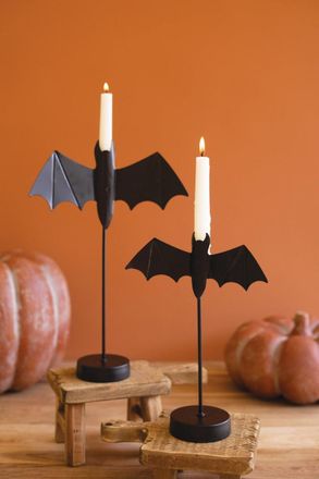 Kalalou Set Of Two Black Bat Taper Candle Holders