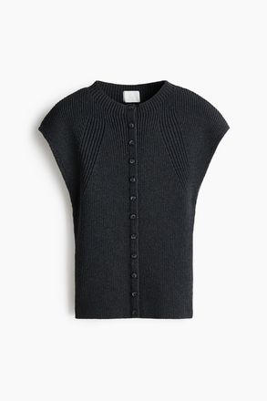 H&M Gerippter Cardigan mit Kurzarm - Dunkelgraumeliert