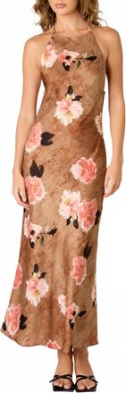 Nia Halter Floral Midi Dress In Brown