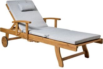 Beliani Beliani - Tumbona de jardín de madera de acacia reclinable con ruedas y cojín gris jaspeado Java Premium