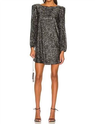 BB Dakota Long Sleeve Sequin Shift Mini Dress In Grey