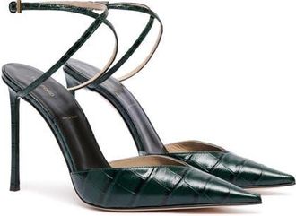Tom Ford Selen Croc Embossed Leather Ankle Strap Pump in Emerald Green at Nordstrom, Size 39.5