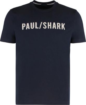 Paul & Shark T-shirt van katoenen jersey met logo - Heren - T-shirts - Blauw - XL - Katoen - Tops