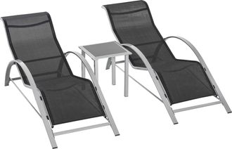 STILVORA Conjunto De Jard&iacute;n De 3 Piezas Con Mesa, Grupo De Asientos De Jard&iacute;n De Metal Malla Negra, 2 Sillones Y 1 Mesa, Ideal Para Terraza Y Balc&oacute;n