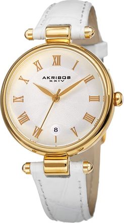Akribos XXIV Quartz White Dial White Leather Ladies Watch AK1070WT