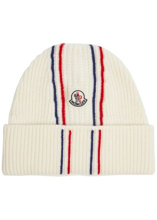 Moncler Striped Ribbed Wool Beanie - Cream