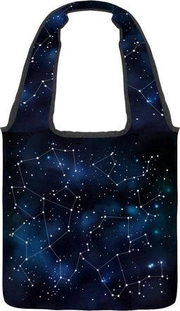 Generic Blue Zodiac Stars Spot Connection Reversible Canvas Shoulder Tote - Double-Sided Print, 12oz Cotton, 27cm Drop, Fold-Flat Bag for Travel, Shopping, St
