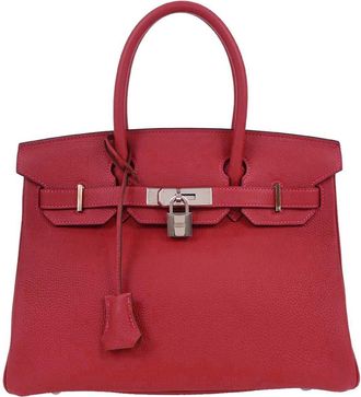 Herm&egrave;s Birkin Handbag Red Togo With Palladium Hardware Red Leather Handbag (Pre-Owned)