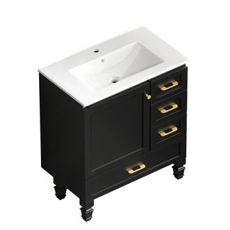 Urban Meuble Mueble bajo lavabo de 75 cm negro con lavabo y 3 cajones