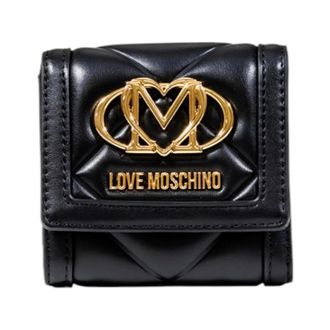 Love Moschino Wallets & Cardholders, female, Black, Size: ONE SIZE Black Button Wallet with Compartments