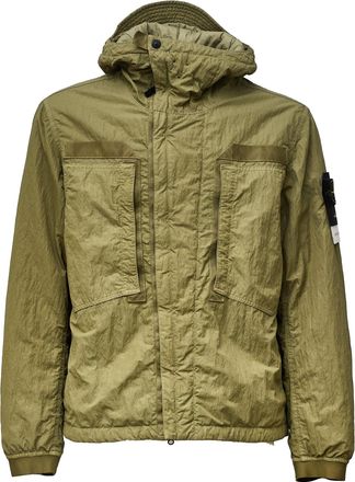 Stone Island Short Green Nylon-TC Parka with Padded Hood