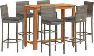 vidaXL Mesa Y Taburetes De Jard&iacute;n 7 Pzas Madera Acacia Rat&aacute;n Pe Gris Vidaxl