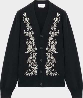 Alexander McQueen Men & apos;s Wool Floral-Embroidered Cardigan