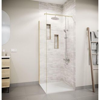 Aurlane Pannello laterale 90×180cm per porta doccia - Vetro temperato 5 mm - Finitura Oro Dorato Spazzolato