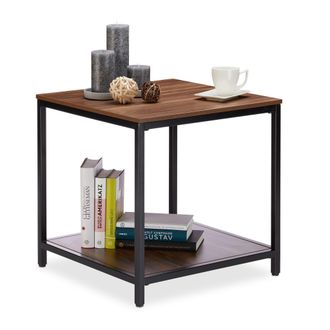 Relaxdays Relaxdays - Mesa Auxiliar Cuadrada Con Dos Baldas, Dm-metal, Negro-marr&oacute;n, 51 X 50,5 X 50,5 Cm