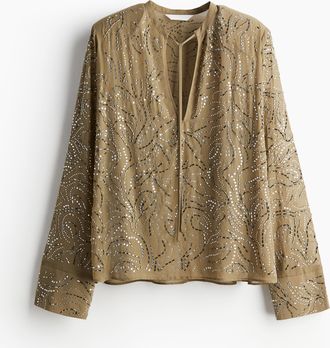 H&M Bluse mit Strassverzierung - Beige
