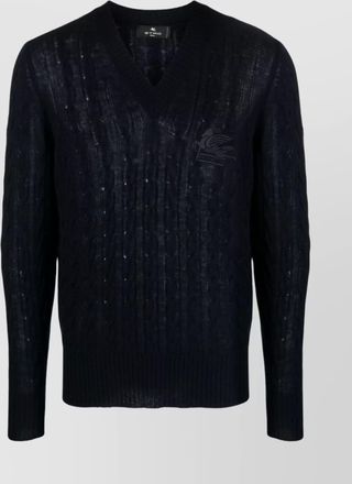 Etro v-neck cable knit sweater with ribbed cuffs and hem