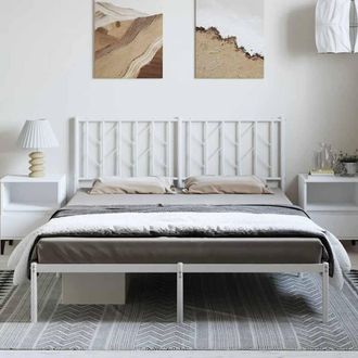 Berkfield Home Metal Bed Frame without Mattress with Headboard White 150x200cm | Size: 150x200 cm