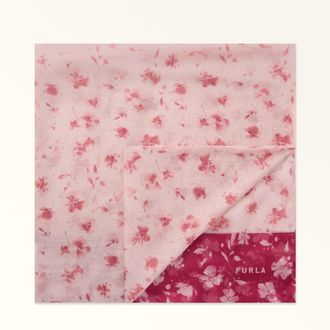 Furla Primavera Stola 70x200 Toni Cloudy Pink Rosa Chiffon Di Seta Con Stampa Floral Dots Donna