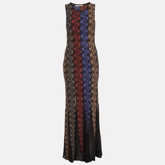 Roberto Cavalli Multicolor Panelled Knit Sleeveless Maxi Dress