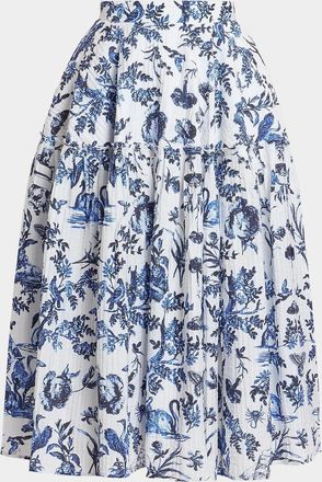 Erdem Printed Crinkled Midi Skirt