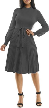 Nina Leonard Tie Waist Fit & Flare Sweater Dress in Smoke at Nordstrom Rack, Size X-Large