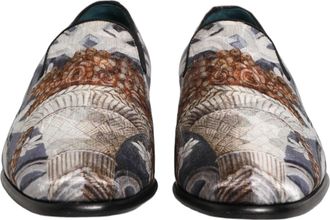 Dolce & Gabbana Mens Multicolor Floral Tapestry Embroidery Loafer Shoes Leather