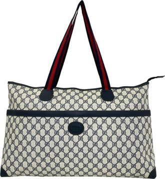 Gucci Navy Red Color Leather Pvc Handbag Tote Bag (Pre-Owned)