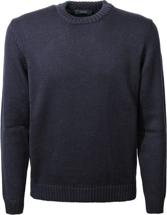 Zanone Blauwe Wol Crew-Neck Sweater - Heren - Ronde hals truien - Blauw - 4XL - Wol - Truien & Vesten