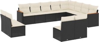 vidaXL Set De Sof&aacute;s De Jard&iacute;n 12 Piezas Cojines Rat&aacute;n Sint&eacute;tico Negro Vidaxl