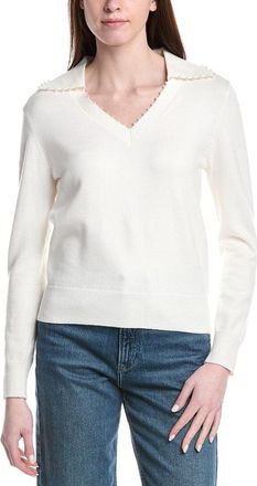 T Tahari Pearl Beaded V-Neck Polo Top