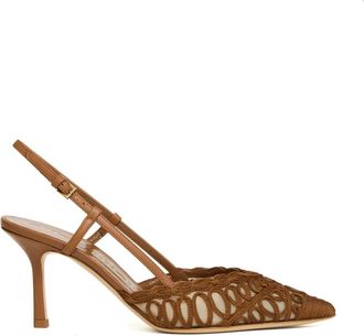 Ninalilou Slingback Macram&egrave; Cuoio Tacco 75 mm - Dames - Pumps - Bruin - 37 1/2 EU - Leer - Schoenen