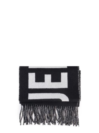 Jacquemus Black Bold White Lettering Twisted Fringe Scarf