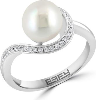 Effy Diamond & Freshwater Pearl Ring in White at Nordstrom Rack, Size 7