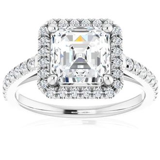 Pompeii3 3 1/2Ct Asscher Cut Moissanite & Diamond Halo Engagement Ring in 10k Gold