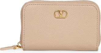 Valentino Garavani VLogo Signature Mini Portemonnee met Ritssluiting - Dames - Portefeuilles - Beige - ONE Size - Leer - Accessoires