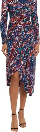 Maggy London Womens Asymmetric Neckline Midi Dress In Navy Tangerine Peri