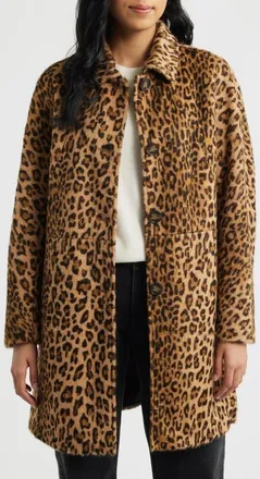 Bernardo Long Leopard Print Coat at Nordstrom, Size Xx-Large
