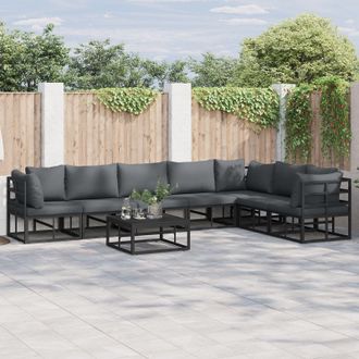 Berkfield Home Garden Sofa Set with Cushion with Pillow 7 pcs Black Aluminium