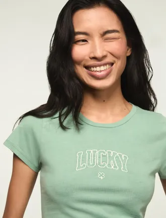 Lucky Brand Womens Lucky Mini Clover Baby Tee