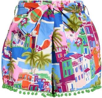 Sugarlips Maeve Belted Floral Zaferia Shorts in Cream-Blue-Multi at Nordstrom, Size 2X