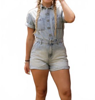 Hidden Jeans Dylan Denim Short Romper In Medium Light