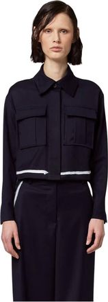 Alpha Studio Jassen, Dames, Blauw, L, Leer, Cropped Jacket M/L Tailoring