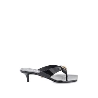 Versace Schoenen, Dames, Zwart, 36 EU, Leer, Ribbon Thong Mules Patentleer Satijn