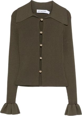 Self Portrait Cardigan met ruches aan de mouwen - Dames - Vesten - Groen - XS - Polyester - Truien & Vesten